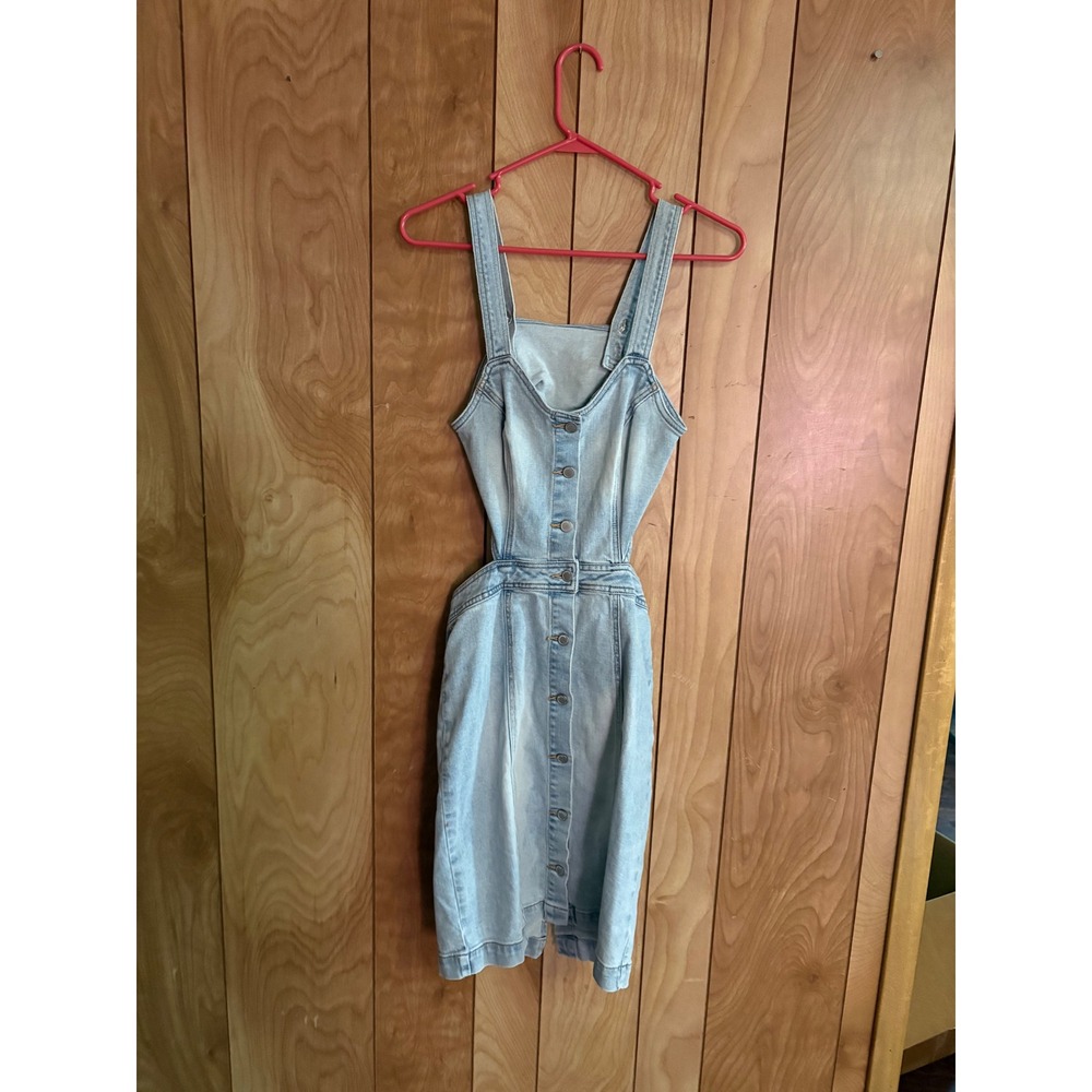 BlankNYC Women Light Wash Denim Cutout Button Front Dress 60BZ7086 Small